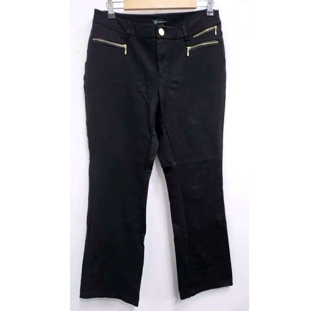 INC International Concepts Dress Pants Womens 12 Black Gold Zippers Stretch